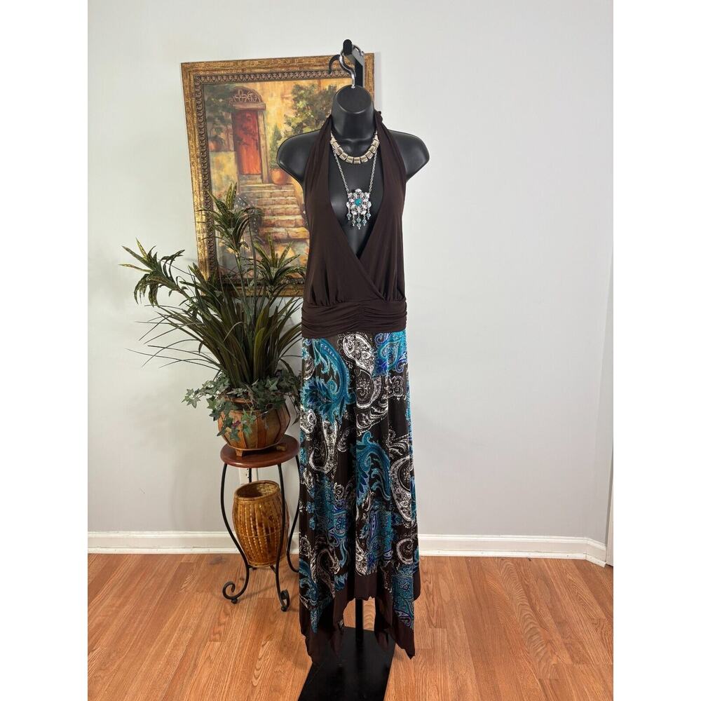 Maurices Dress Women's Size 24 Multi Paisley Asymmetrical Hem Halter Neck
